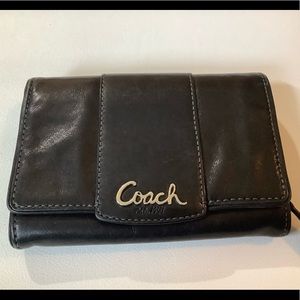 Coach Black and Purple Leather Wallet Snap Closure